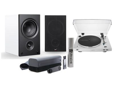 Bookshelf Speakers, Belt-Drive Turntable and Vinyl Record Cleaning Kit Audio Package - AM5LP3W